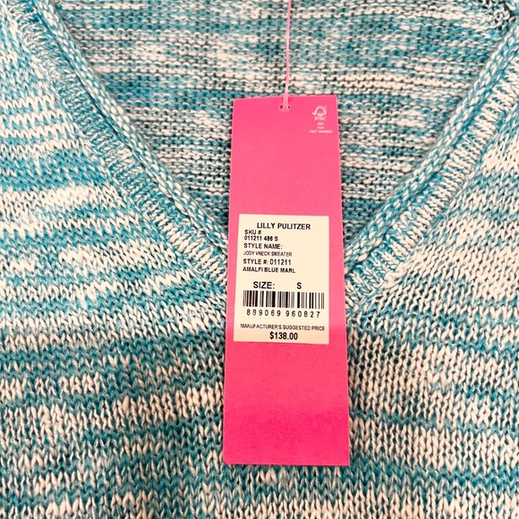 $138 NWT Lilly Pulitzer Jody V-Neck Sweater in Almafi Blue Marbled Size SMALL - Picture 2 of 3